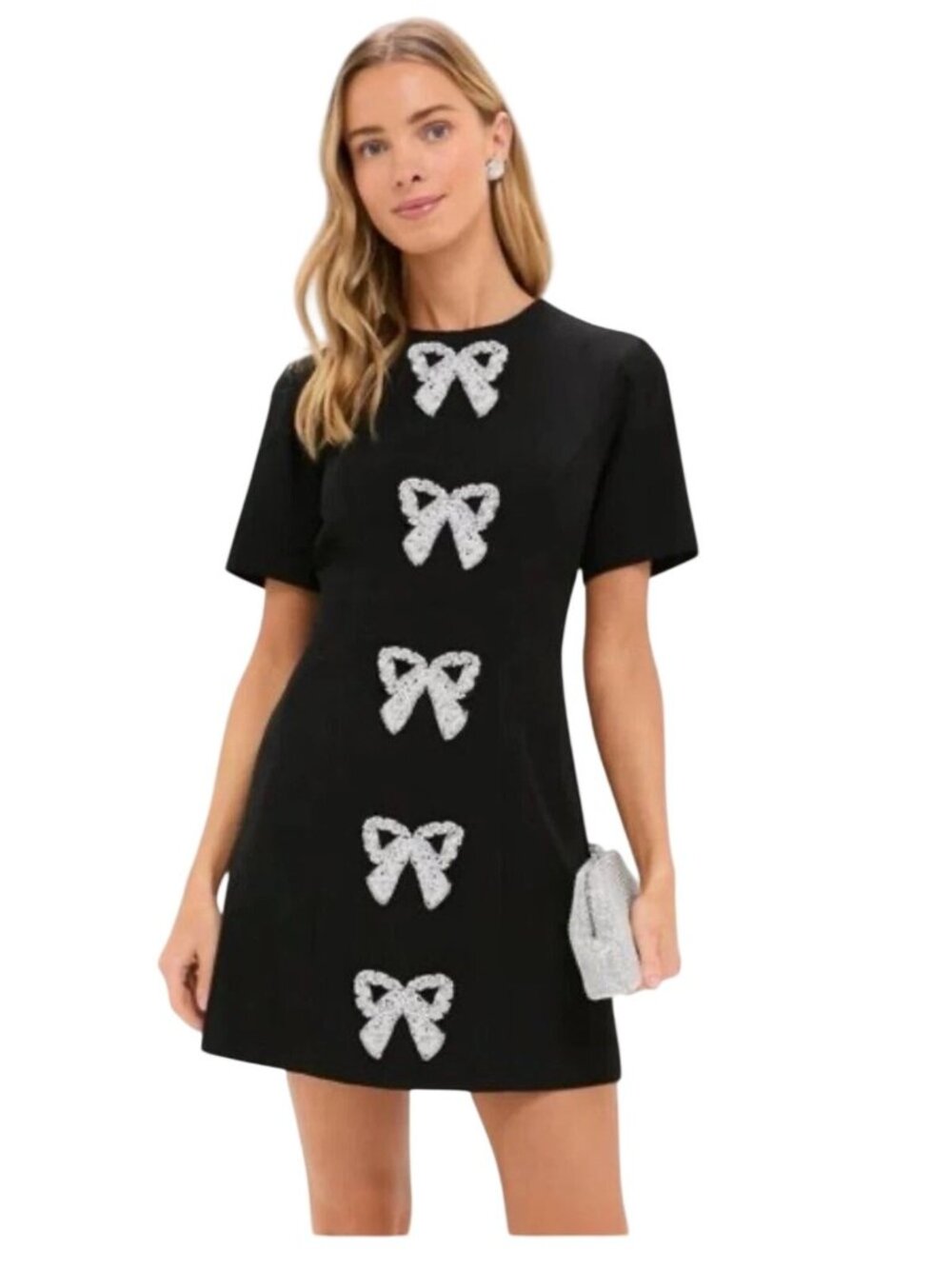 Hyacinth House Beaded Bows Bernadette Mini Dress Black Size Large NWT